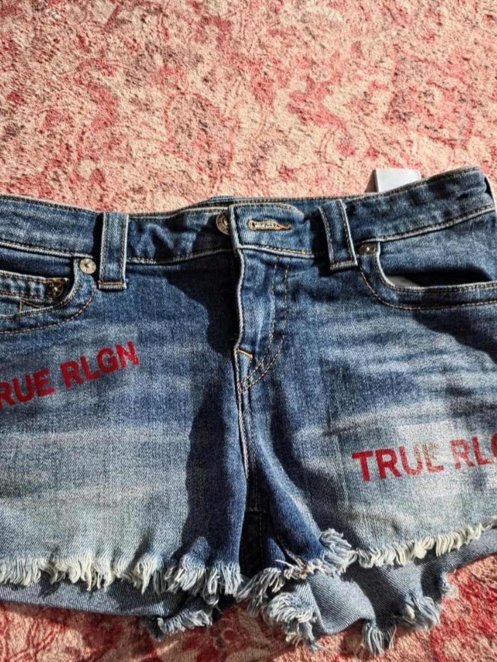 True Religion Women's Blue Distressed Denim Shorts